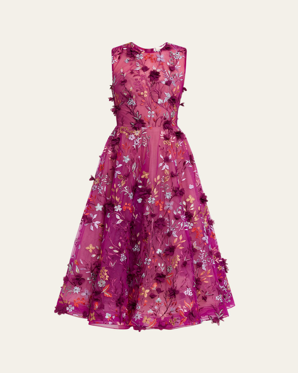 Saba Floral-Embroidered Sleeveless Midi Dress